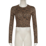 Leopard print cardigan long sleeved base shirt+long pants set