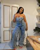 High waisted workwear denim jumpsuit