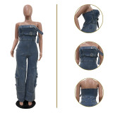 High waisted workwear denim jumpsuit