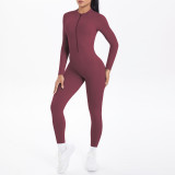 Zipper jumpsuit with hollowed out sports bodysuit NS949070234339