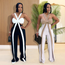 Shoulder strap strapless wide leg jumpsuit