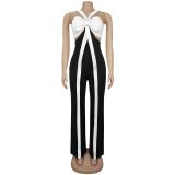 Shoulder strap strapless wide leg jumpsuit