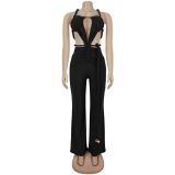 Chest hugging and backless strap jumpsuit
