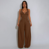 Pockets Sleeveless Backless Bodysuit