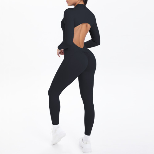 Zipper jumpsuit with hollowed out sports bodysuit NS949070234339