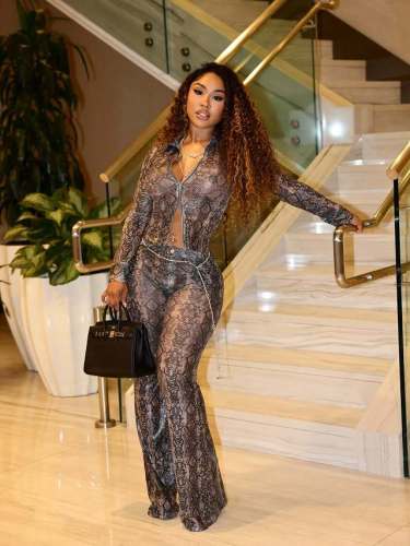 Mesh printed elastic pants set