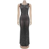 Fashionable Women's Sexy Net Backless Dress C7551