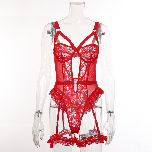 Embroidered lace one-piece erotic lingerie