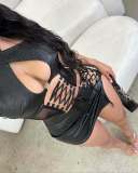 Cross tie top and skirt two-piece set