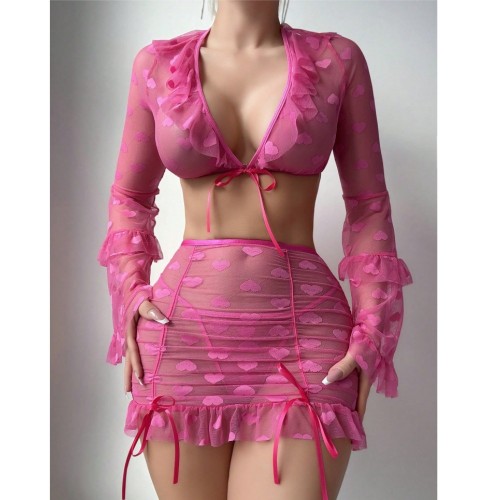 Mesh trumpet sleeve see through nightgown