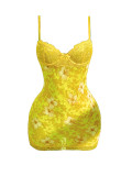Lace camisole printed backless flower wrapped hip dress