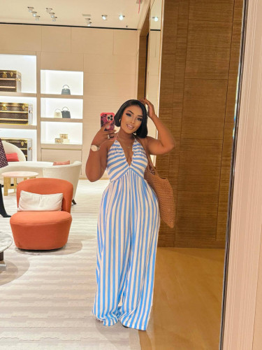 Striped Strapless V-neck Bodysuit