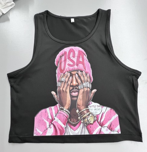 Letter printed U-neck vest top