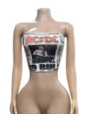 Letter printed cropped short strapless top with exposed navel