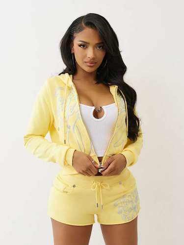 Printed zipper cardigan jacket shorts set
