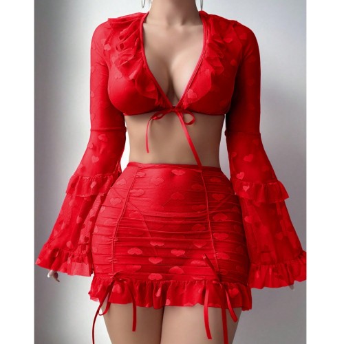 Mesh trumpet sleeve see through nightgown