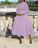 Mid to high collar lace petal patchwork dress