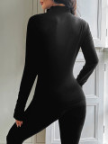 Zipper solid color long sleeved jacket