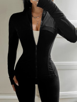 Zipper solid color long sleeved jacket Zipper solid color long sleeved jacket