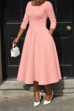 Solid color U-neck pocket oversized dress