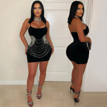 Hot stamping suspender, hip hugging party dress