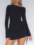 Drawstring long sleeved hip hugging skirt