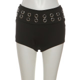 Hanging neck sleeveless top high waist solid color shorts set
