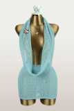 Knitted hanging neck pile collar backless sleeveless woolen jumpsuit short skirt