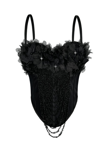 Handmade floral tassel camisole, backless strapless, and fishbone corset worn externally