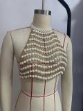 Handmade shell chest chain pearl chain vest top