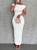 Water ripple sloping shoulder dress