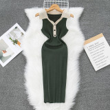 Polo collar contrasting color dress knit corset dress F882977009279