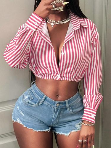 Vertical striped long sleeved button up shirt