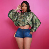 Bat sleeve zipper jacket short top