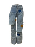 Tie cloth, wash white, make old, straight tube, loose denim pants