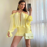 One shoulder hollowed out lace up dress with wrapped buttocks