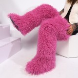 Thigh-high boots, wool over-the-knee fur-lined snow boots