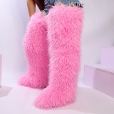 Thigh-high boots, wool over-the-knee fur-lined snow boots