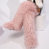 Thigh-high boots, wool over-the-knee fur-lined snow boots