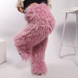 Thigh-high boots, wool over-the-knee fur-lined snow boots
