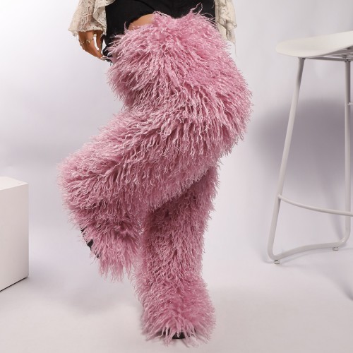 Thigh-high boots, wool over-the-knee fur-lined snow boots