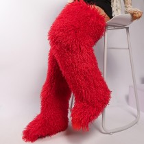 Thigh-high boots, wool over-the-knee fur-lined snow boots