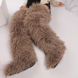 Thigh-high boots, wool over-the-knee fur-lined snow boots