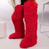 Thigh-high boots, wool over-the-knee fur-lined snow boots