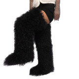 Thigh-high boots, wool over-the-knee fur-lined snow boots
