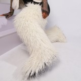 Thigh-high boots, wool over-the-knee fur-lined snow boots