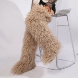 Thigh-high boots, wool over-the-knee fur-lined snow boots