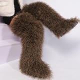 Thigh-high boots, wool over-the-knee fur-lined snow boots