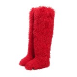 Thigh-high boots, wool over-the-knee fur-lined snow boots
