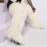 Thigh-high boots, wool over-the-knee fur-lined snow boots